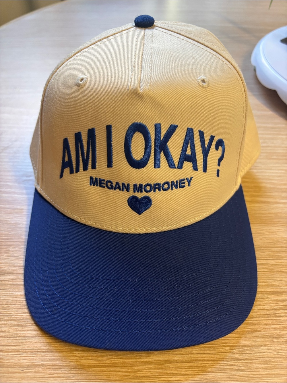 AM I OKAY? Embroidered Two-Tone Kids Cap - Yellow & Navy Megan Moroney